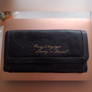 BCBG Black Leather Travel Documents Clutch Wallet